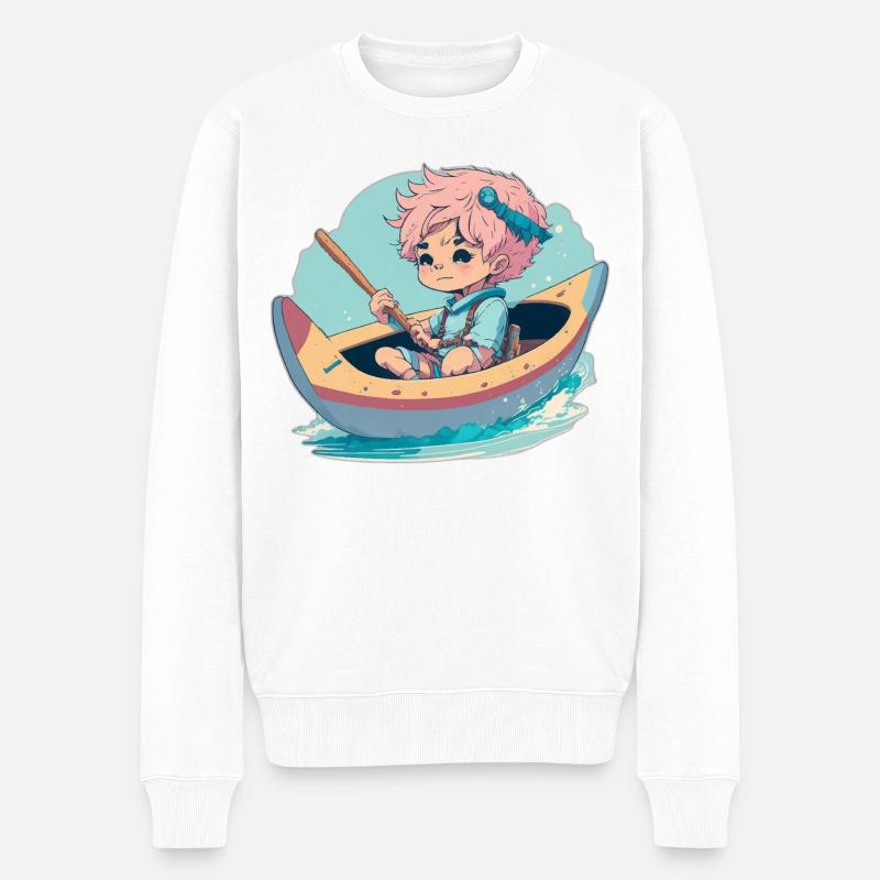 Junge im Kanu - Männer Premium Bio Pullover - Weiß