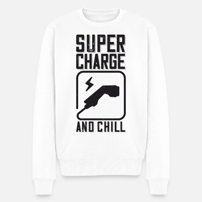 Supercharge And Chill - für Elektro Auto Fans - Männer Premium Bio Pullover - Weiß