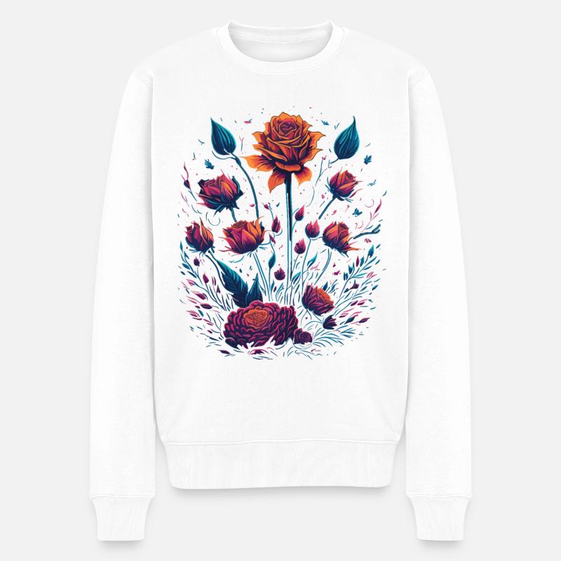 Rosen Vaporwave Blumenstrauß - Männer Premium Bio Pullover - Weiß