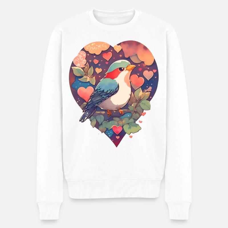 Vogel mit Herz - Männer Premium Bio Pullover - Weiß
