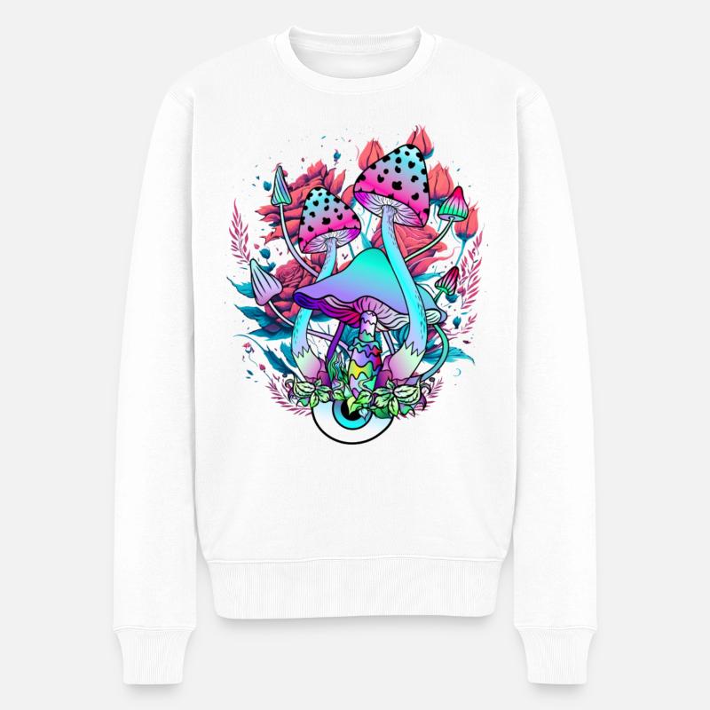 Florale Psychedelische Pilzkunst - Männer Premium Bio Pullover - Weiß