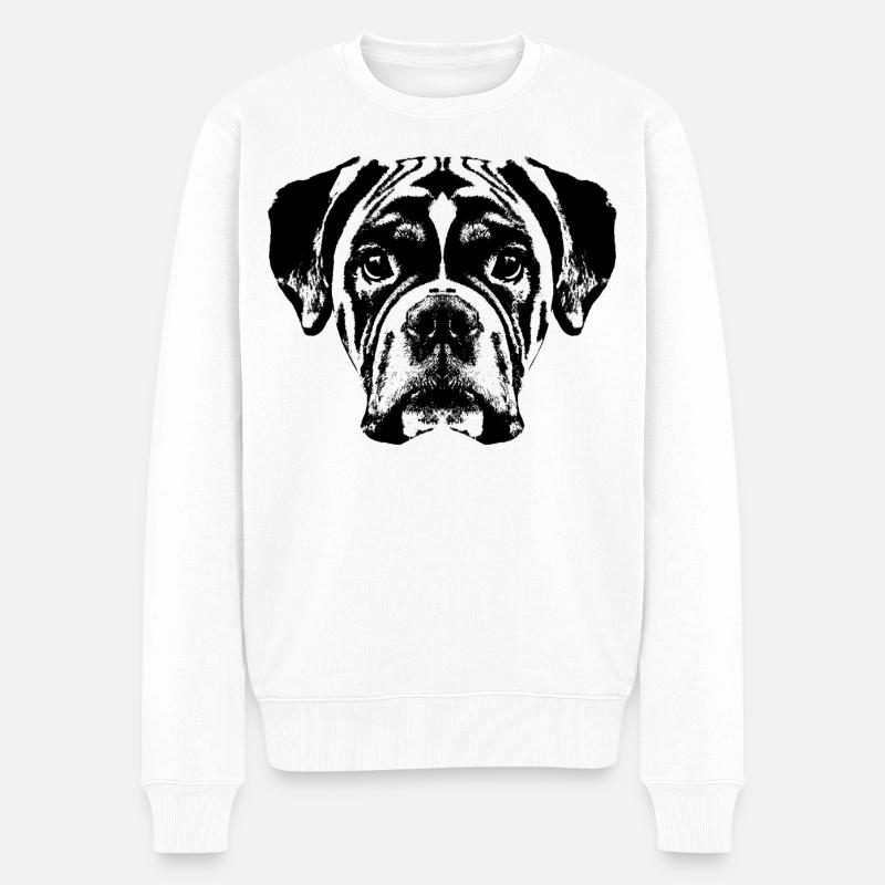 Boxer / Tête / Chien / Graphique - Pull Premium bio Homme - blanc