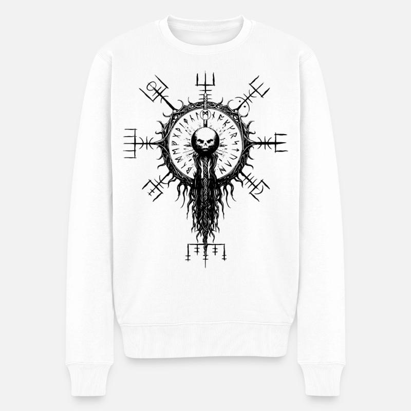 Vegvisir Totenkopf Wikinger Runen Kompass Okkult - Männer Premium Bio Pullover - Weiß