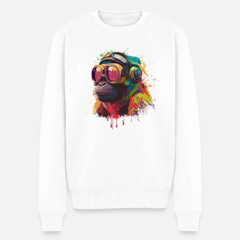 Affen-Straßenkunst - Männer Premium Bio Pullover - Weiß