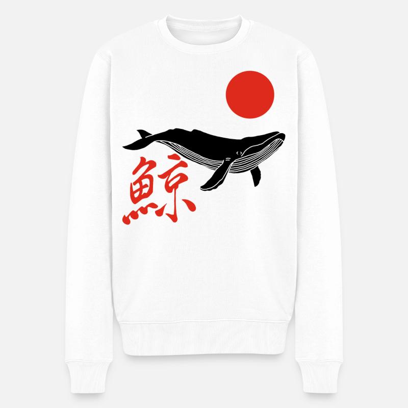 Baleine noire et soleil rouge - Pull Premium bio Homme - blanc