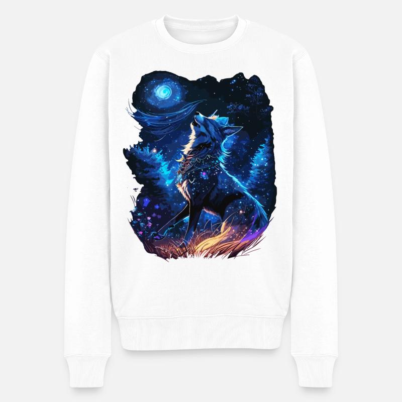 heulender Wolf in mystischer Natur - Männer Premium Bio Pullover - Weiß