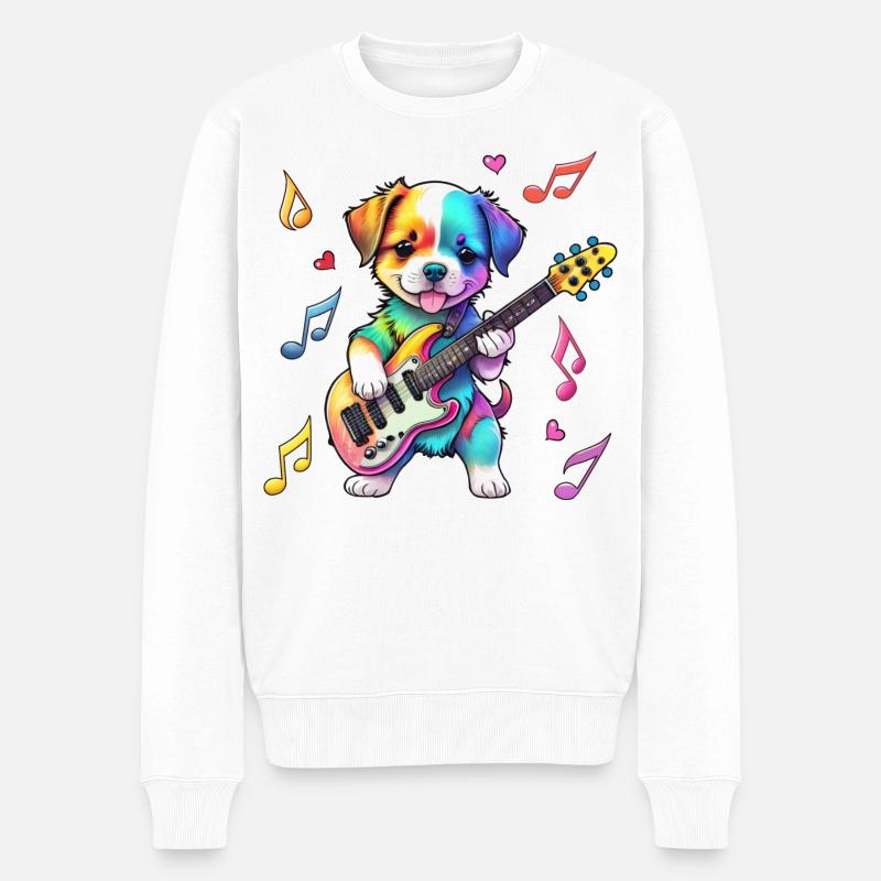 Rock Star Hound Welpe – Regenbogen - Männer Premium Bio Pullover - Weiß