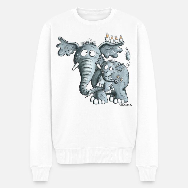 Maman éléphant et bébé éléphant - Pull Premium bio Homme - blanc