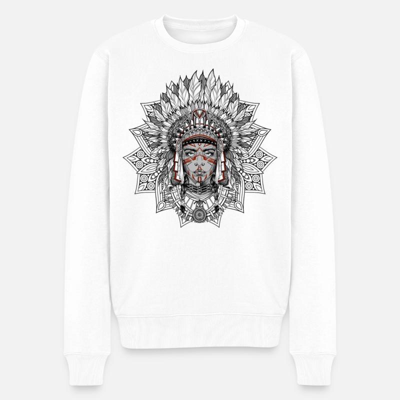 Stamm Schwarz Weiß Mandala Porträt - Männer Premium Bio Pullover - Weiß