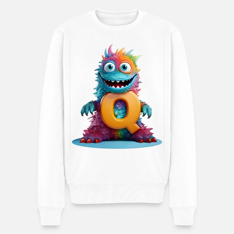 Monstre arc-en-ciel avec Q - Pull Premium bio Homme - blanc