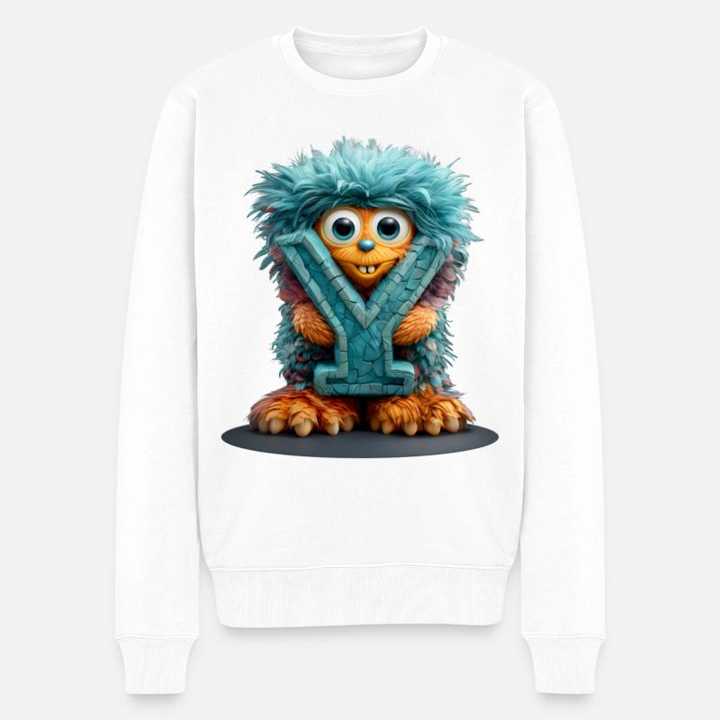 Monster und mit blauer Schrift - Männer Premium Bio Pullover - Weiß