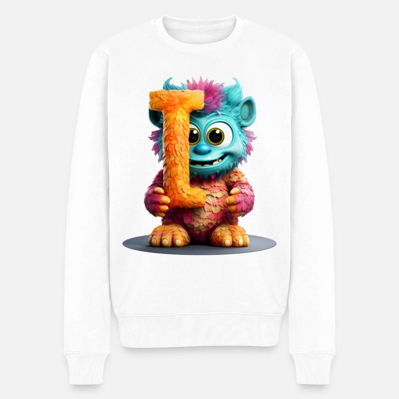 Alphabet Buchstabe I Buntes Monster - Männer Premium Bio Pullover - Weiß