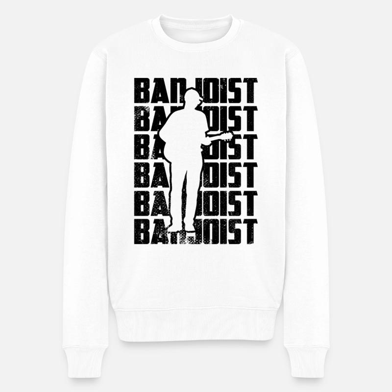 Lustiger Banjospieler - Männer Premium Bio Pullover - Weiß