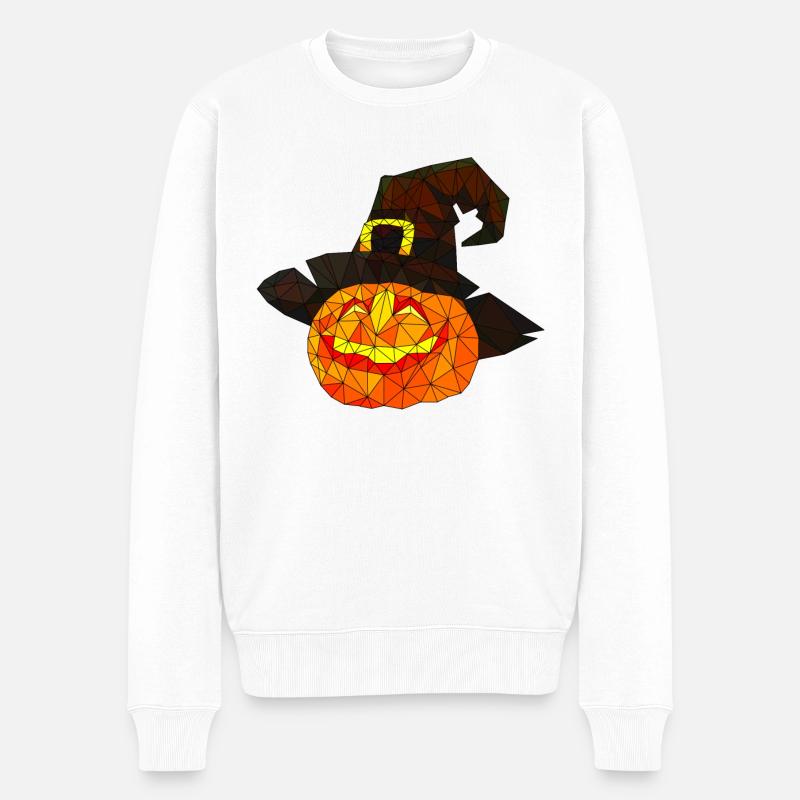 Polygonal Halloween Citrouille Triangulaire Poly Art - Pull Premium bio Homme - blanc