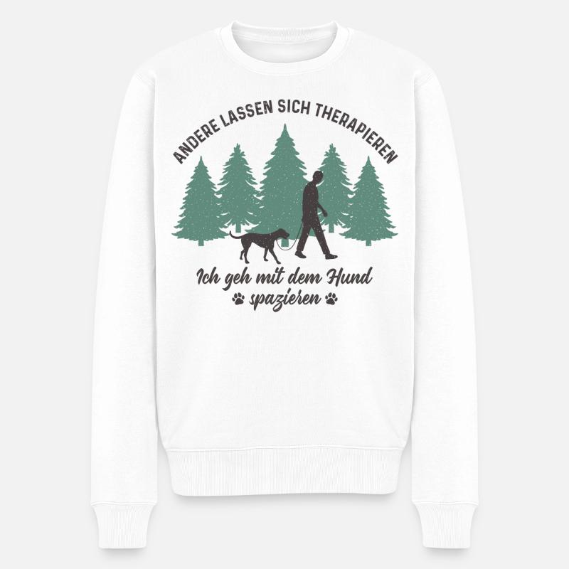 Mann mit Hund Gassi gehen Therapie Hundebesitzer - Männer Premium Bio Pullover - Weiß