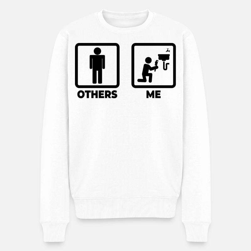 Lustiger Klempner - Männer Premium Bio Pullover - Weiß