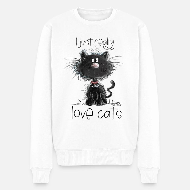 Drollige Schwarze Katze Mit Katzen Spruch - Männer Premium Bio Pullover - Weiß