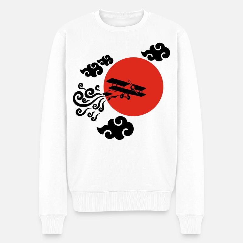 Avion noir et soleil rouge - Pull Premium bio Homme - blanc