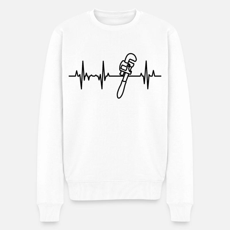 Rohrzange EKG Herzlinie - Männer Premium Bio Pullover - Weiß