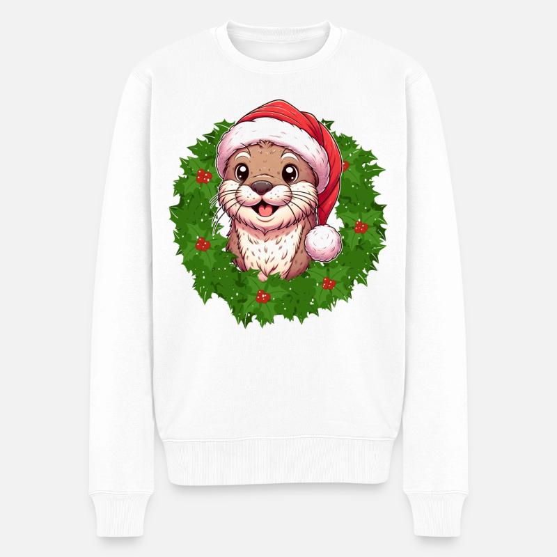Putziger Otter Weihnachtsdesign für die Feiertage - Männer Premium Bio Pullover - Weiß