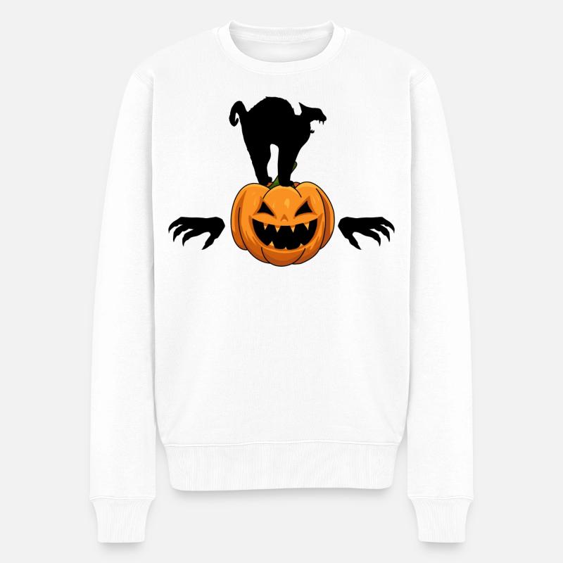 Halloween Chat Noir Citrouille Zombie - Pull Premium bio Homme - blanc
