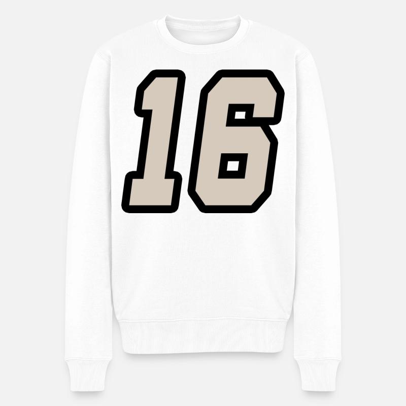 Nummer sechzehn 16 - Männer Premium Bio Pullover - Weiß