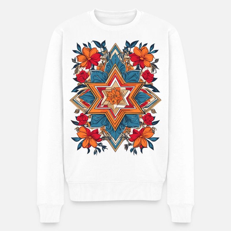 Jüdischer Stern mit Blumen - Männer Premium Bio Pullover - Weiß