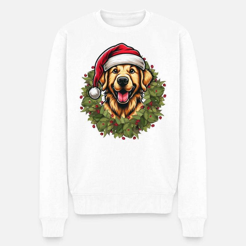 Golden Retriever à Noël 🎄 - Pull Premium bio Homme - blanc