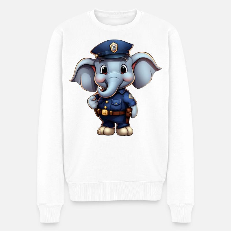 Elefanten Polizistin - Männer Premium Bio Pullover - Weiß