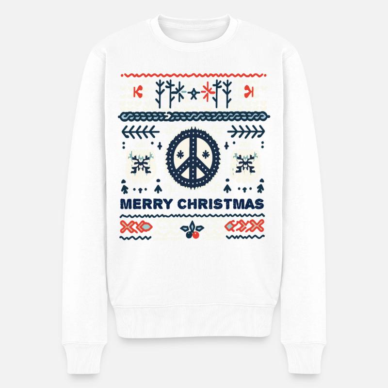 Ugly Christmas Peace Strickmuster - Männer Premium Bio Pullover - Weiß