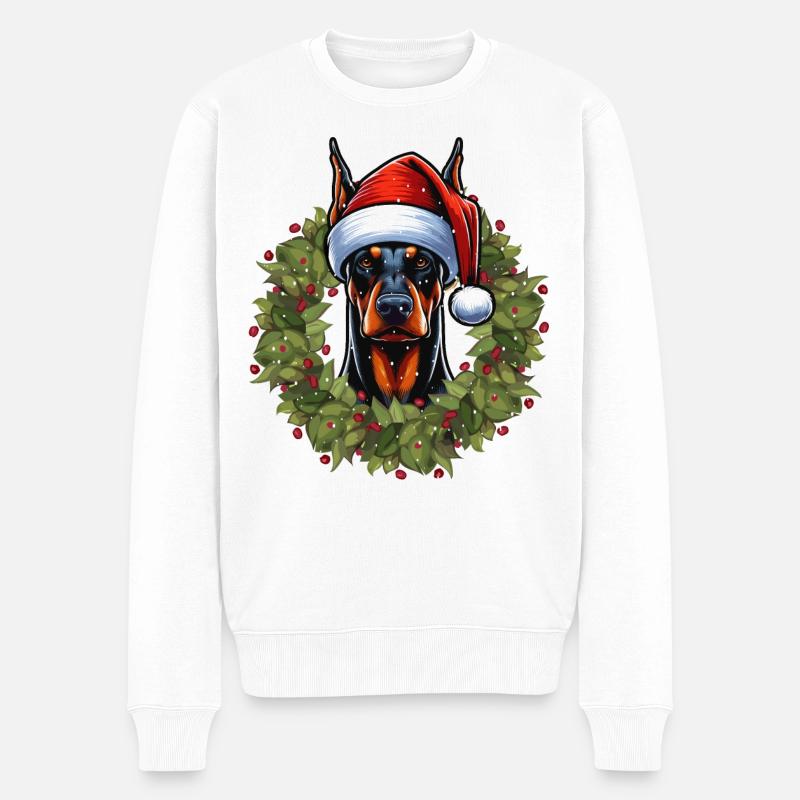 Dobermann Weihnachtshut Design - Männer Premium Bio Pullover - Weiß