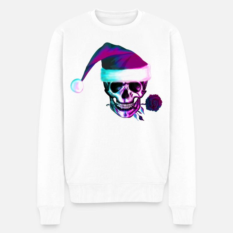 Crâne néon avec chapeau de Noël - Pull Premium bio Homme - blanc
