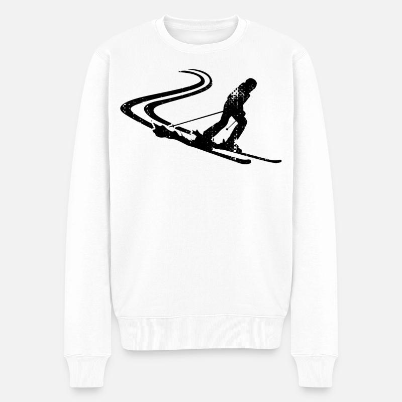 Skifahrer Zeichnung - Männer Premium Bio Pullover - Weiß