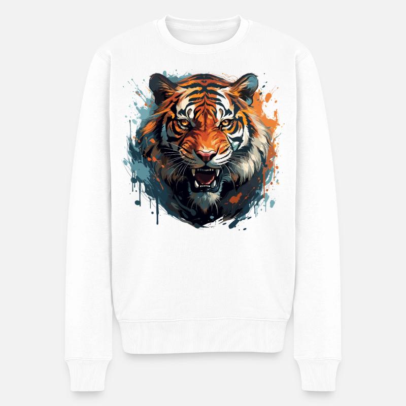 Bengalischer Tiger – Königstiger Gesicht Zoo - Männer Premium Bio Pullover - Weiß
