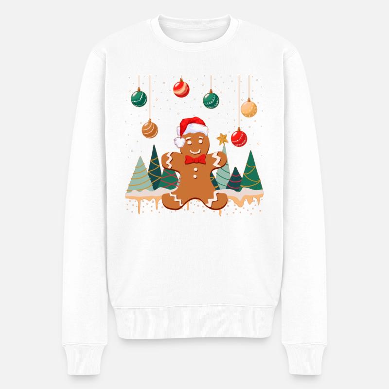 Keks Lebkuchenmann-Christbaumkugeln im Schnee - Männer Premium Bio Pullover - Weiß