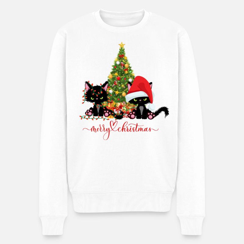 Weihnachten Katzen - Männer Premium Bio Pullover - Weiß