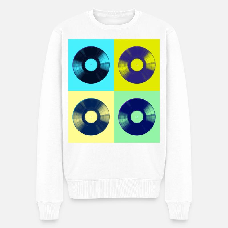 Pop-Art-Vinylalben - Männer Premium Bio Pullover - Weiß