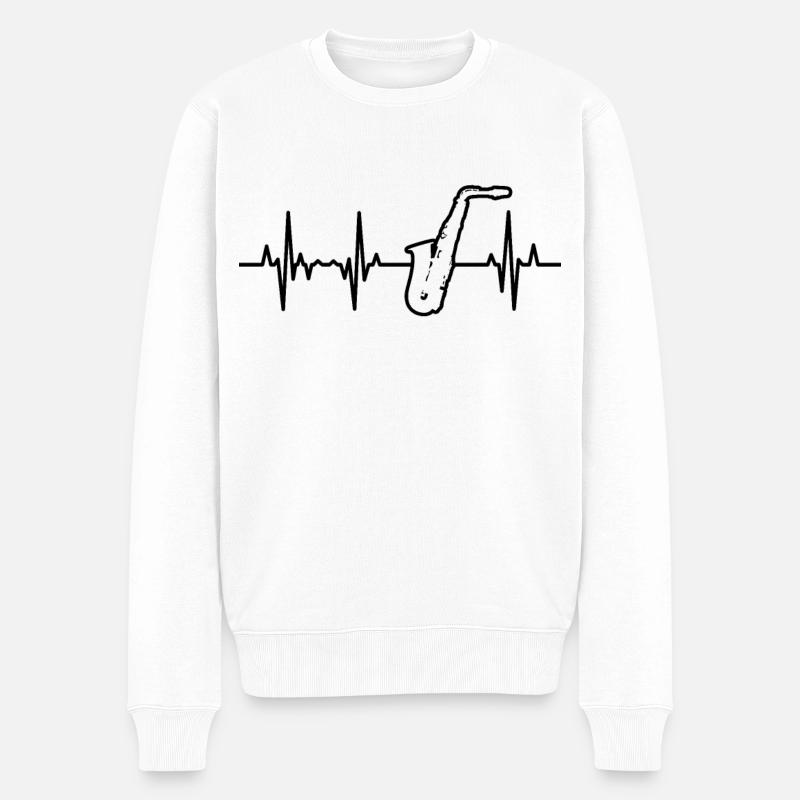 Saxophon Herzklopfen - Männer Premium Bio Pullover - Weiß