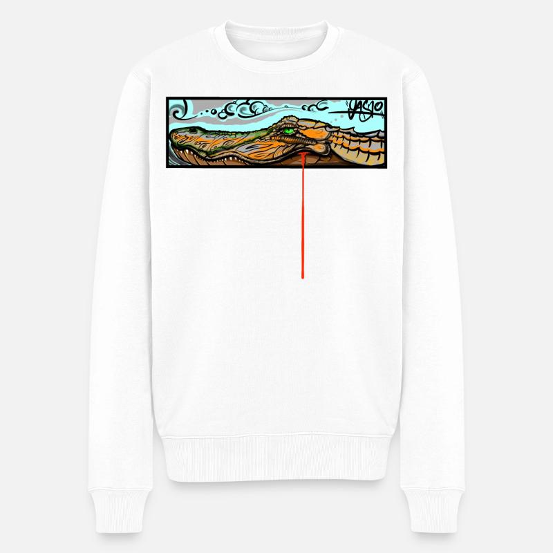 Krokodil - Männer Premium Bio Pullover - Weiß