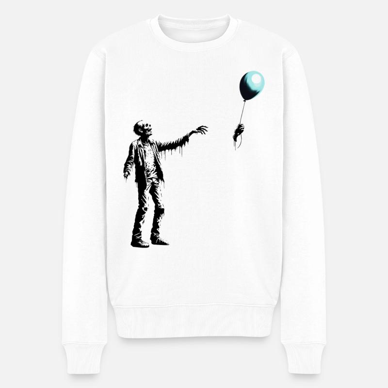 Zombie Ballon im Streetart Stil - Männer Premium Bio Pullover - Weiß