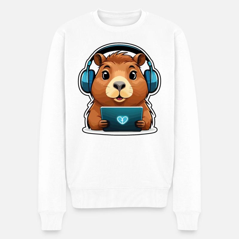 Capybara mit Computer - Männer Premium Bio Pullover - Weiß