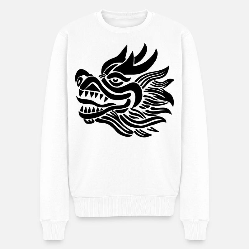 Chinesischer Drachenkopf (Schwarz) - Männer Premium Bio Pullover - Weiß