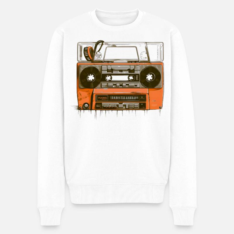 Retro Kassette T-Shirt Ghettoblaster Musik 80er - Männer Premium Bio Pullover - Weiß