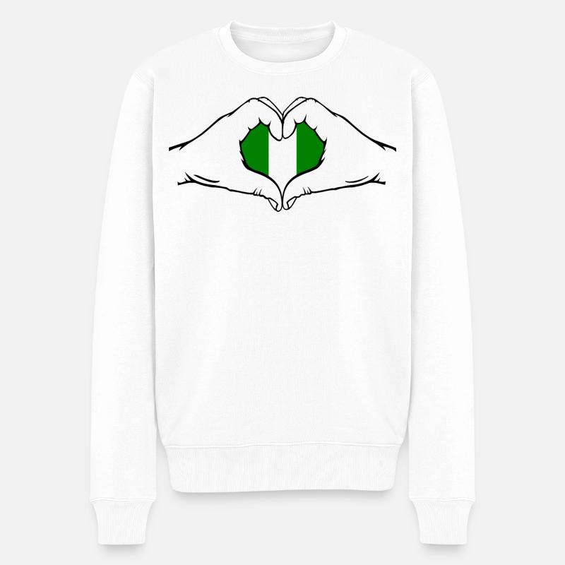 Nigeria Flagge Herzform - Männer Premium Bio Pullover - Weiß