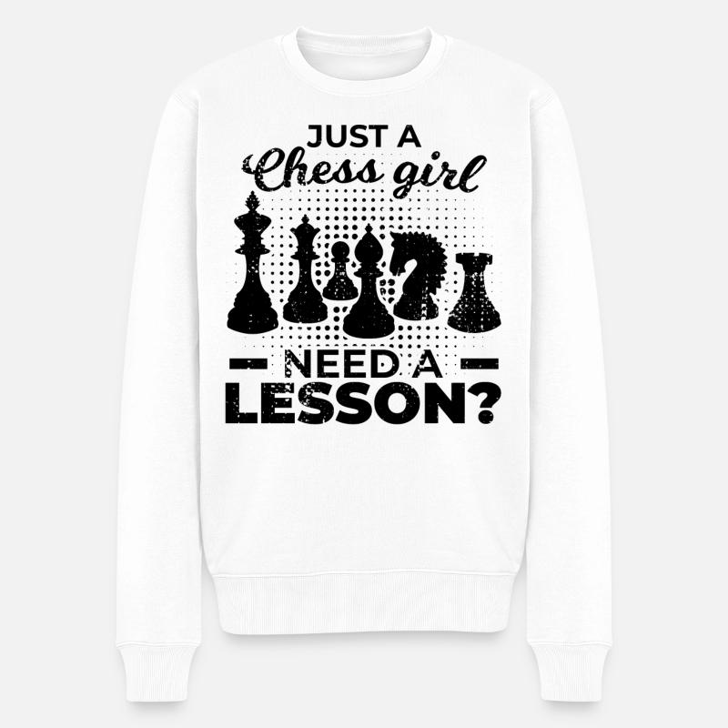 Lustiges Schachmädchen - Männer Premium Bio Pullover - Weiß