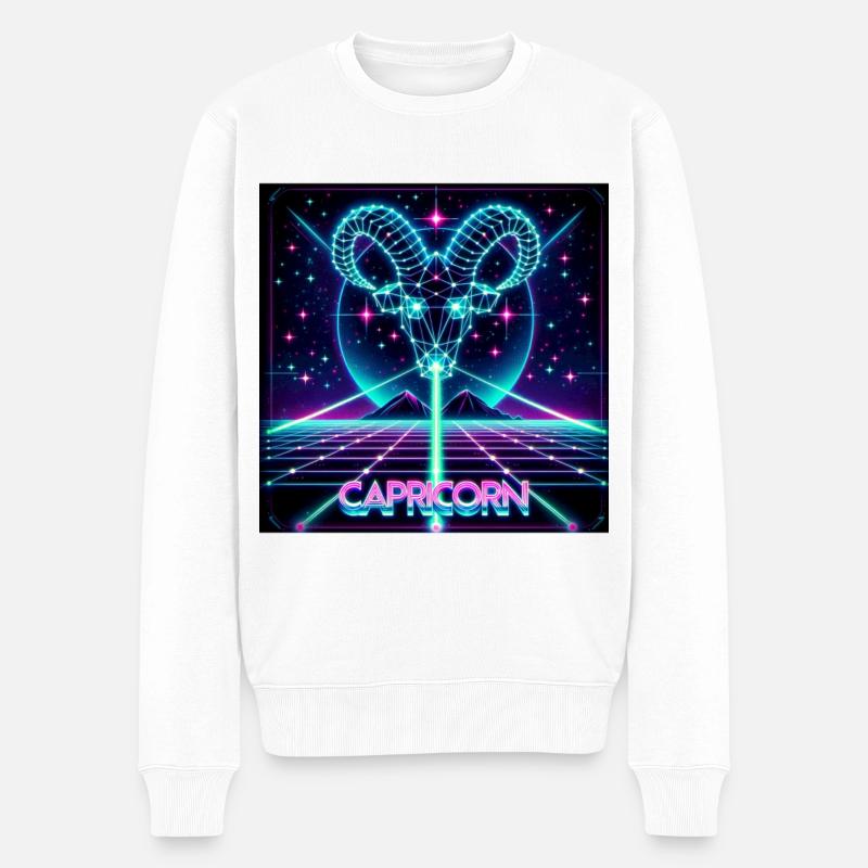 80er Jahre Retro Futuristischer Steinbock - Männer Premium Bio Pullover - Weiß