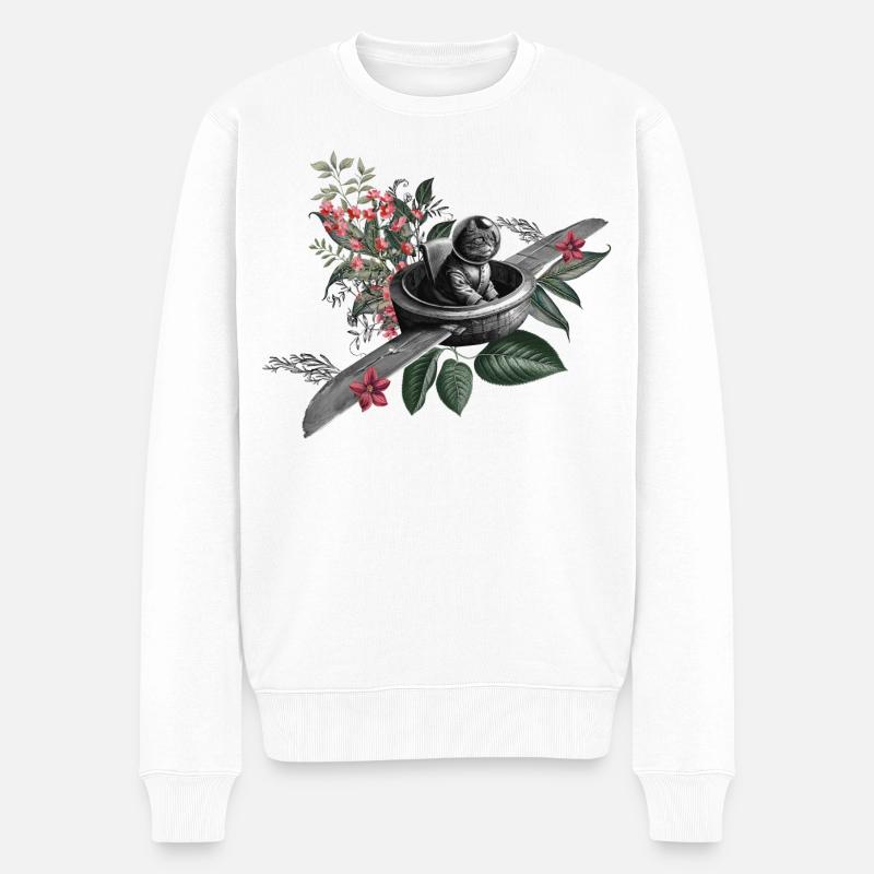 Die fliegende Katze - Männer Premium Bio Pullover - Weiß