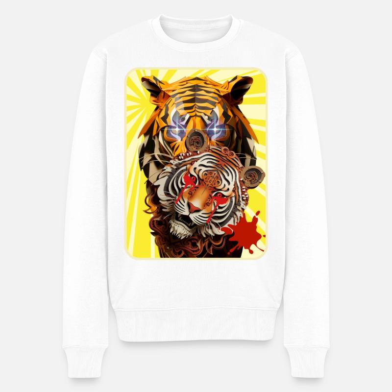 Tiger und Löwe - Männer Premium Bio Pullover - Weiß
