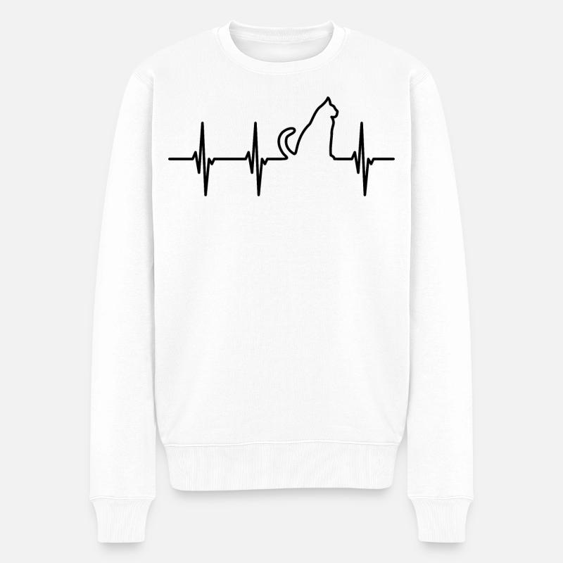 Katzen Kardiogramm - Männer Premium Bio Pullover - Weiß