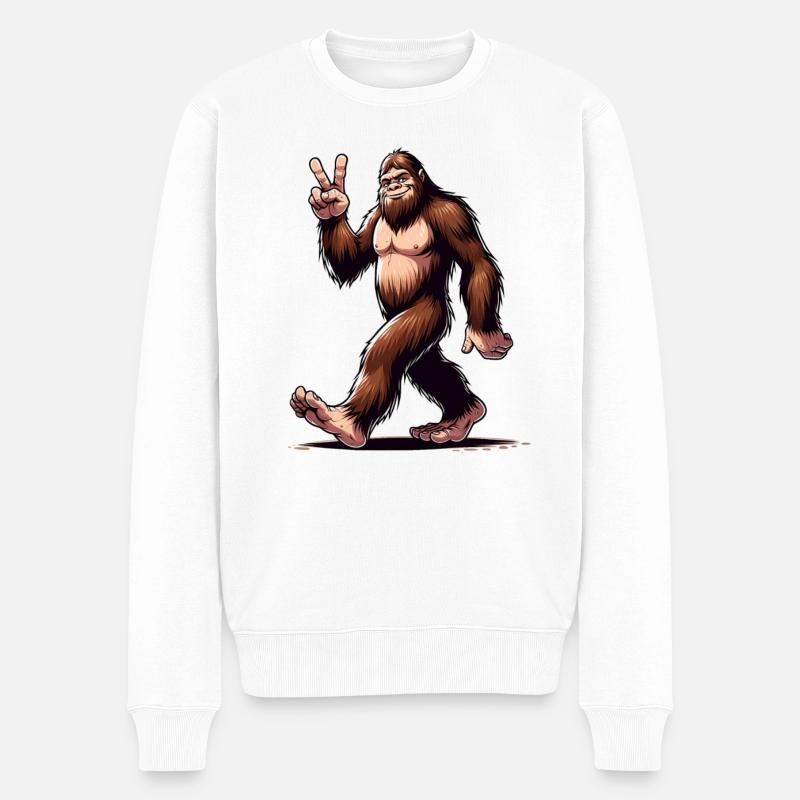 Fröhliches Bigfoot-Wandern - Männer Premium Bio Pullover - Weiß